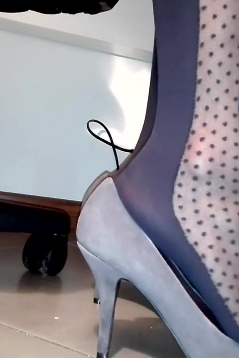 Sensual Shoeplay in Grey Patent Pumps and Blue Charmant Pantyhose