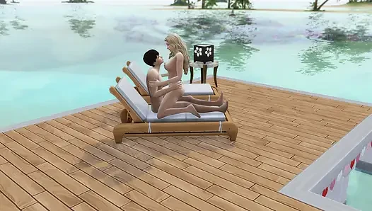 Couple in love have sex in public on the beach