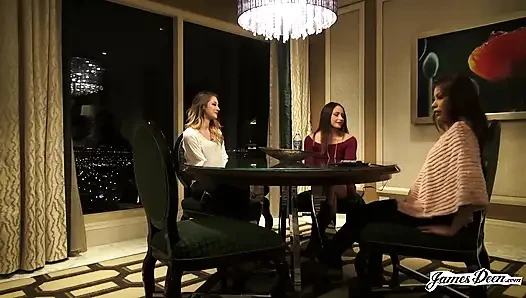 Avi Love, Bambi, Sami Parker in reverse gangbang action with James Deen