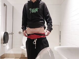 Public washroom jerk off and cum