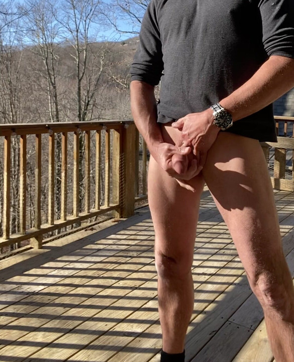 Jerking off on outside patio