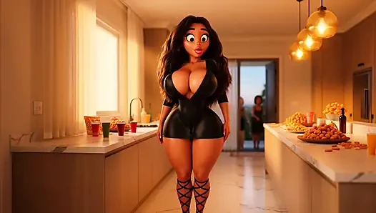 Hot Curvy Married Brazilian Wife Secretly Fucked by Young Neighbor in Kitchen Before Guests Arrive (AI generated)