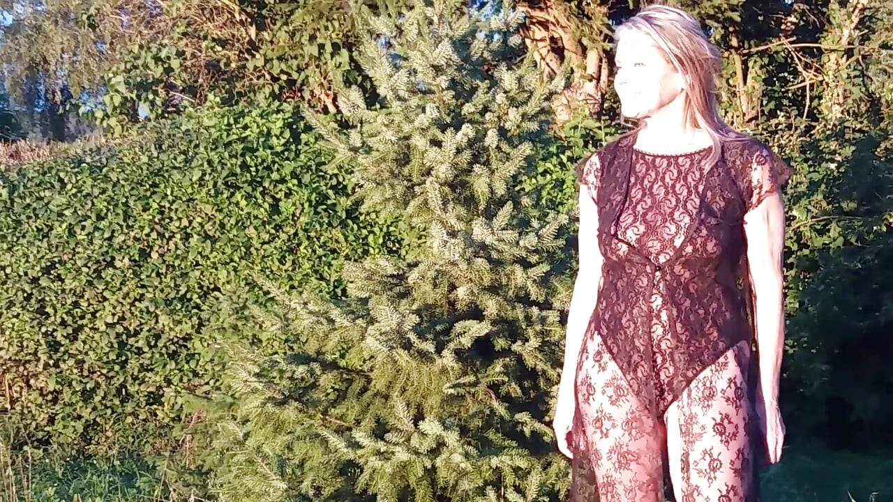 Granny Is Wearing a Sheer Bodysuit Outside