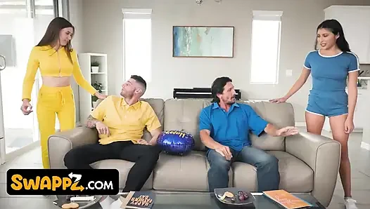 Stepfather's Day Orgy with Big Tits Stepdaughters - Cheating Stepdads Get Young Pussy