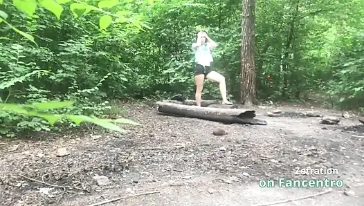 She's pleasuring her pussy  a sweet brunette MILF in the forest, and I'm secretly watching her!