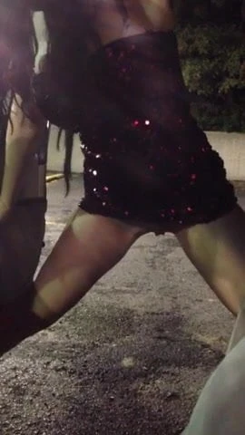 Amateur slut standing pissing by her BF's car