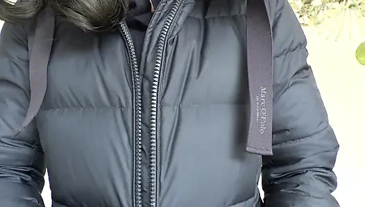 Zipper Test on a Dark Blue Down Coat, Lady Victoria Valente
