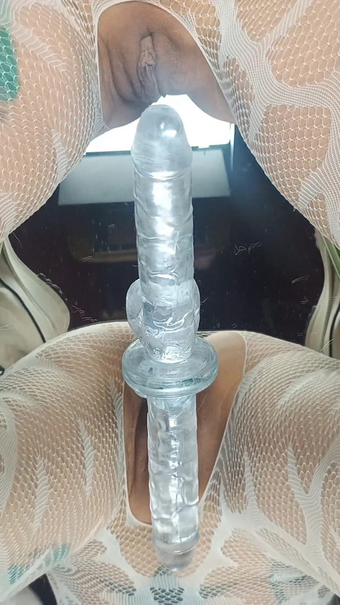 Hot redhead masturbates with life-size dildo over mirror, up to squirt 💦 | Clip 1
