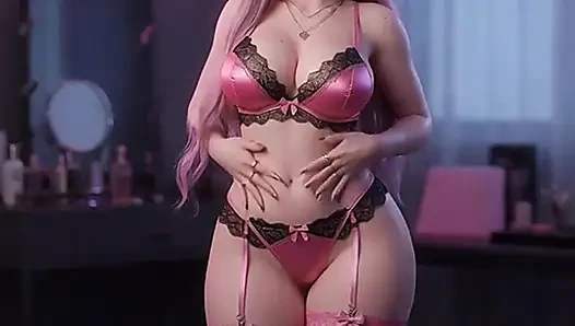 Gadis rambut pink kawaii 3d lagi twerking & bugil pakai lingerie merah muda - render realistis
