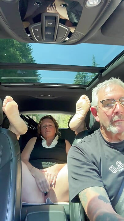 Wife Toys Her Pussy in the Back Seat While Daddy Drives, Road Trip