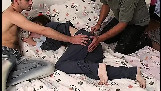 Blonde Babe Sucks Cock in Wild Threesome Fuck Fest