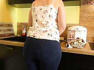 Big ass stepmom fucks her stepson in the kitchen!