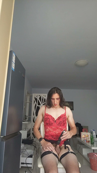 Sissy slut strips, plays with dildo and vibe before Cumming | Clip 2
