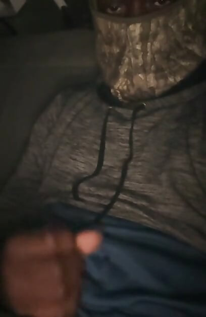 In The Back Seat Of My Car At Night Jerking My Big Black Penis With My Mask On