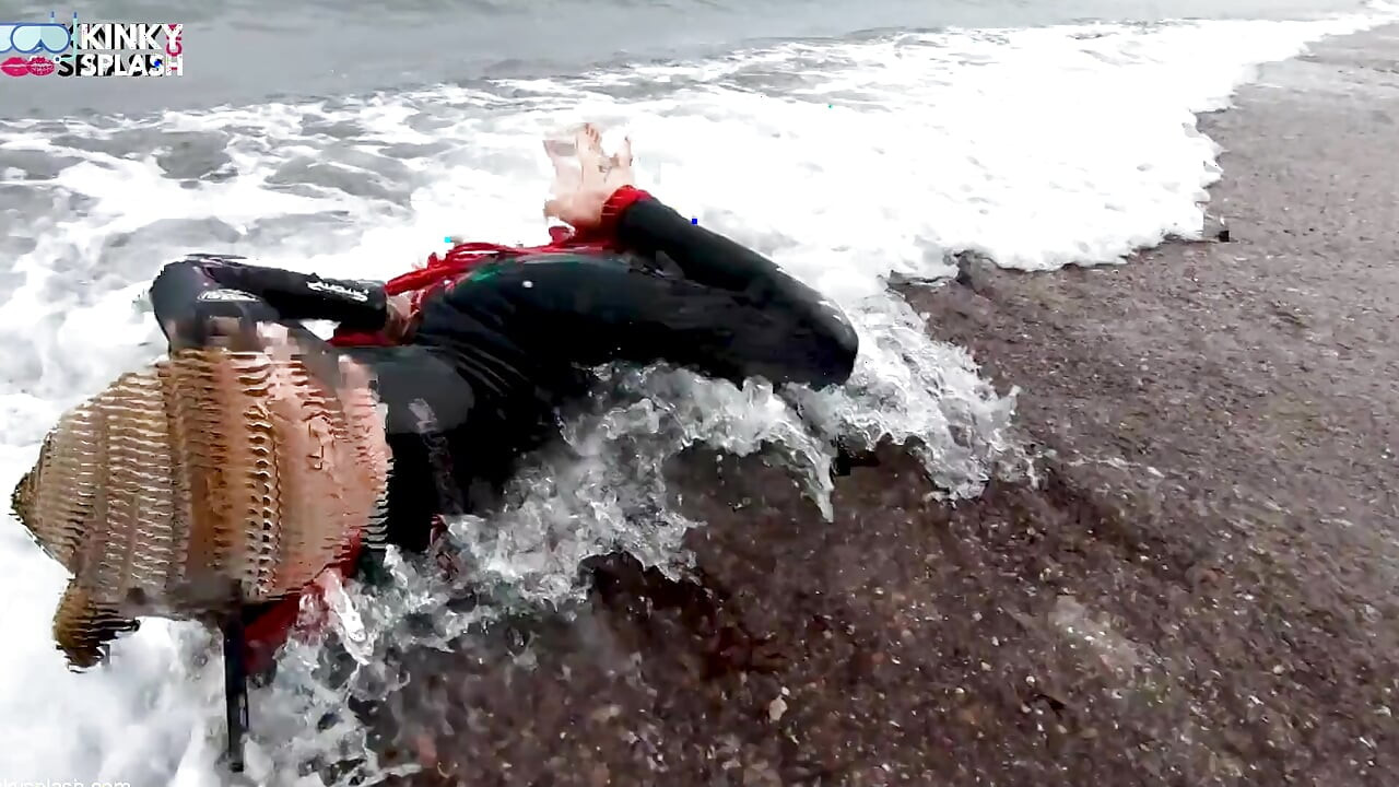 Hogtied in a Wetsuit - Rope Bondage Escape Challenge on the Beach