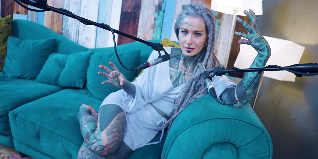 I talk about M - Music - ASMR podcast SFW talking goth skinny girl dreadlocks tattoo model inked girl