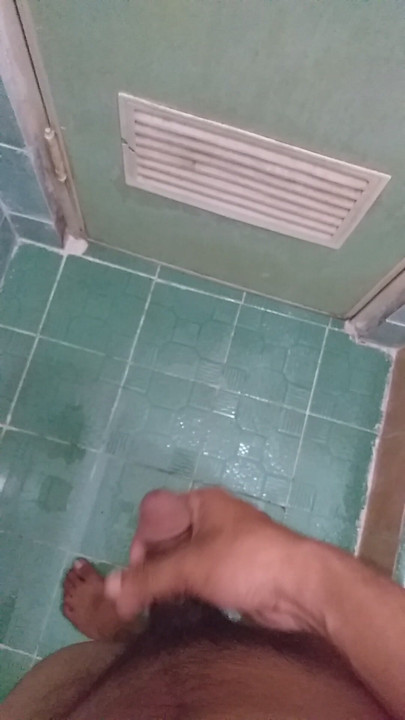 Asian man jerking off in toilet after waching porn