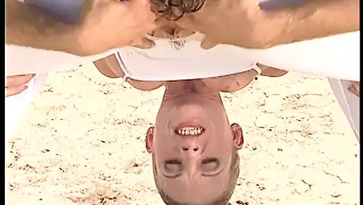 Excellent blonde lady in white gets dick in her tight asshole