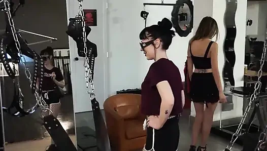 Three femdom girls want to punish their slaves