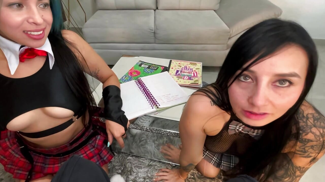 I thought we were going to study!! Threesome with classmates at his friend Vergon's house ends in a double breast and a lot of cum