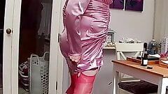 Hot sissy crossdresser in full hot pink dress and lingerie