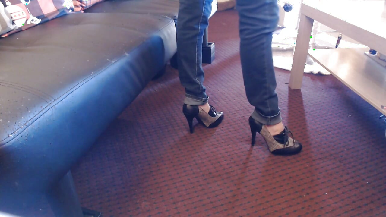 Oxford toe high heel tweed double cross