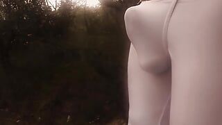 Buiten in de natuur, uitpuilend in een sexy Tendenze bodysuit