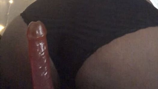 Big Butt Sissy rides Dildo in Bed