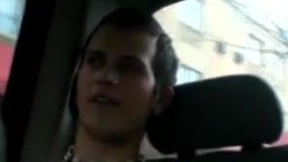 Solo car jerking off amateur tattooed twink in the back