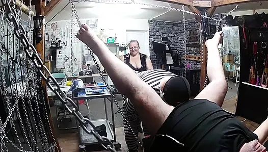 Part 2:- Lanista Bear & Domina Satana takes Well-Hung in the dungeon for the first time.
