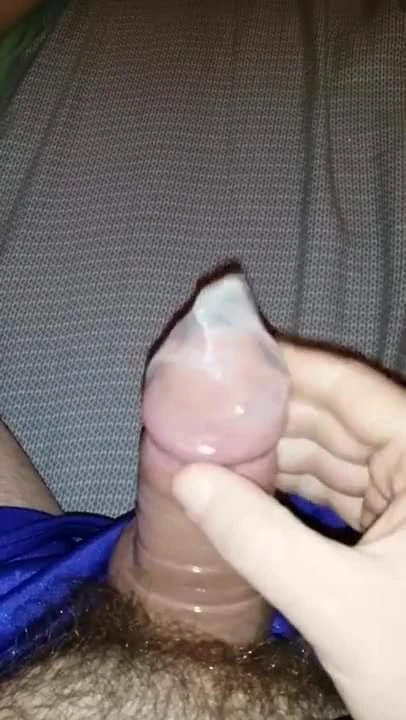 Cock and Balls in Condom Wanking