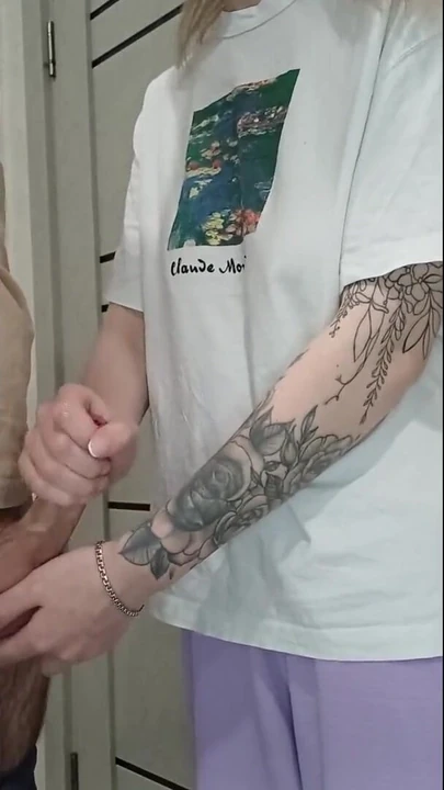 Stunning moment from "Stepmom's girlfriend jerks off young guy's dick at a family party"