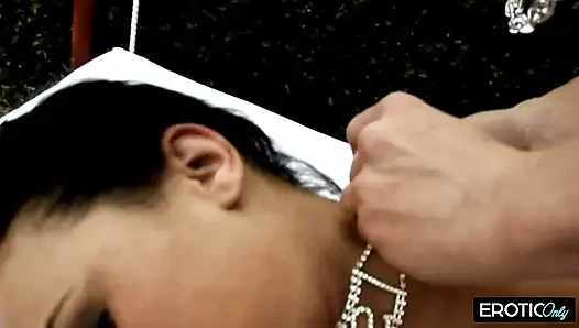 Fishnet Babes Share Throbbing Cock in Wild Threesome