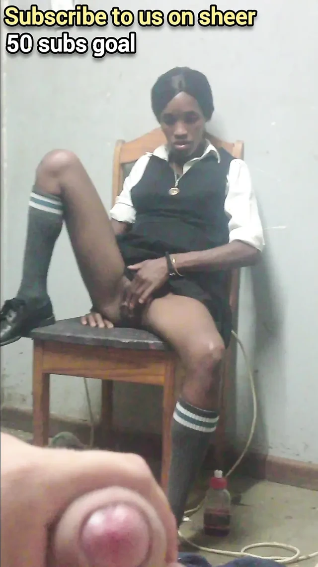 Black Teenager Play with Black Pussy in Her School Uniform on a Chair