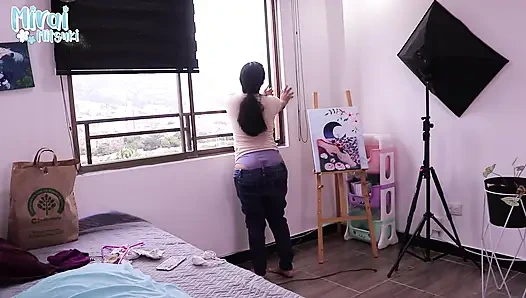 Putzen, während mein höschen rausschaut