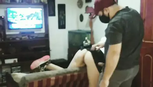 Latina schoolgirl has hard sex on the couch