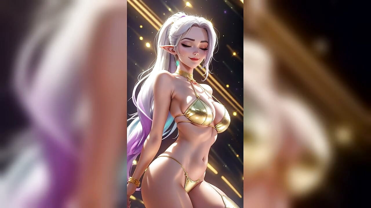 Silver Hair Elf Gold Bikini Dance - Sexy AI Babes