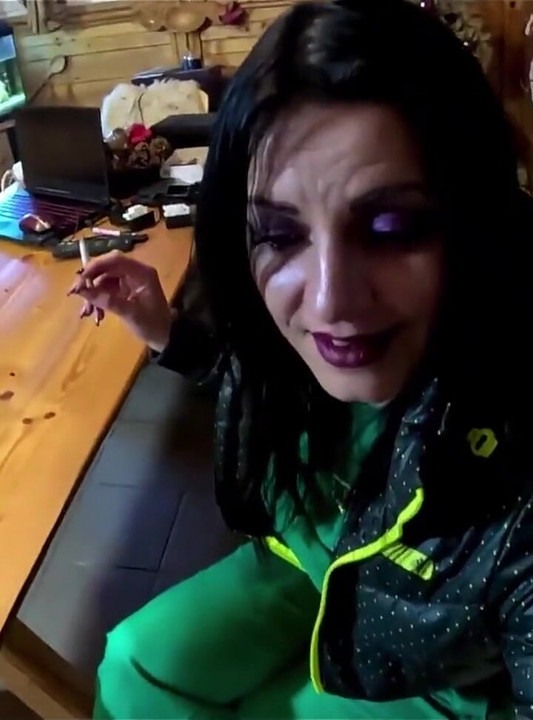 Green Downjacket Tease Smoking, Humiliation & Messy Cum Play
