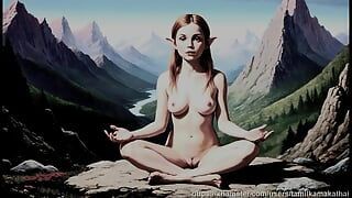 33 Fotografii nud cu fete Elf meditand pe munte