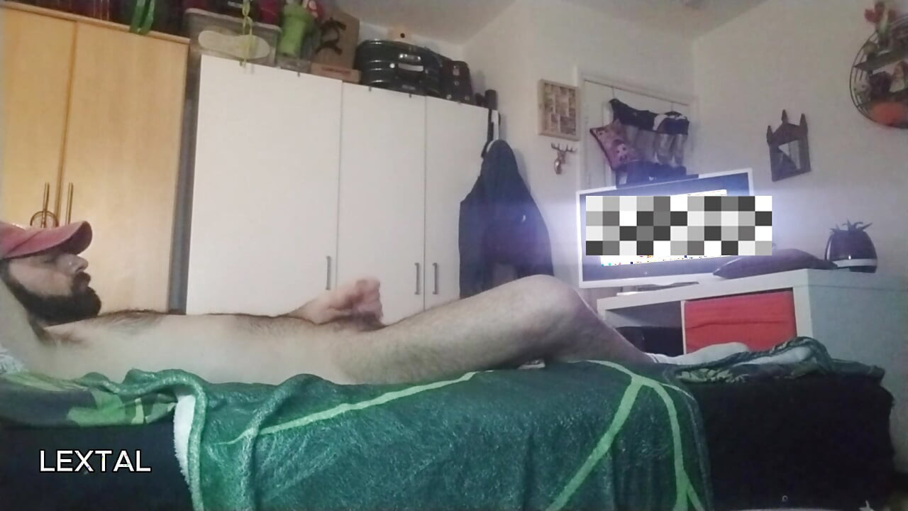 Lextalon jerks off on bed watching porn on TV - Until Hot Cumshot