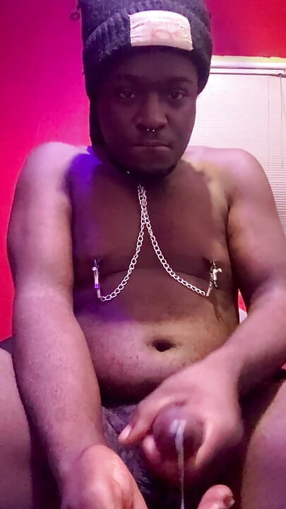 Got My Nipple Claps On While I Jerk Out My Creamy Cum Into My Hand And I Used My Cum As Lube At The End For Fun