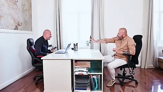 Female Boss in High Heel Boots Gets Fucked in the Office by 2 Employees with Big Dicks