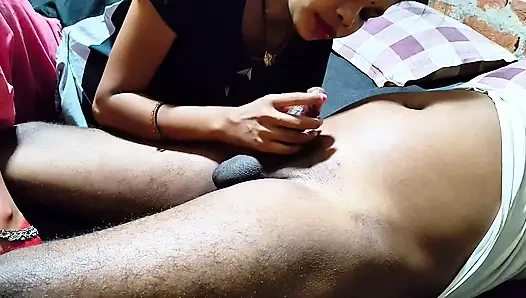 Stepsister applied oil on my penis and caressed it.