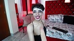 Beautiful femboy plays with a condom and his mouth