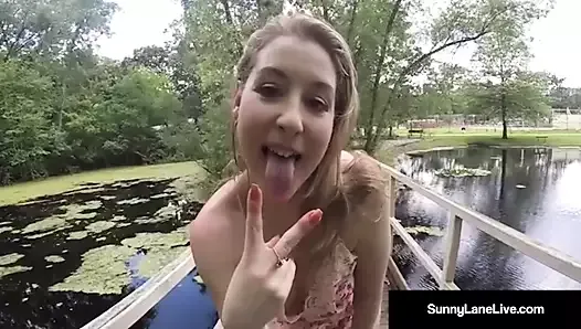 Silky Star Sunny Lane Plays With Her Pussy OutDoors By Pond!