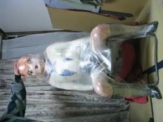 Kigurumi wrapped in plastic.