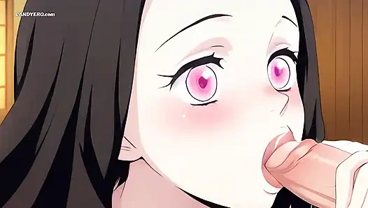 Розовые губы Nezuko, обернутые вокруг его члена - мягкие, теплые, голодные - AI Generated