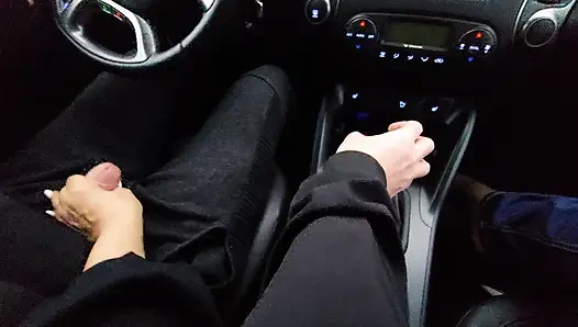 Amateur MILF gives a handjob to a taxi driver and teases him in the car, in public