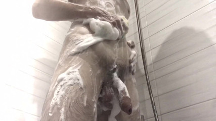 Teen take shower with foam Hot boy