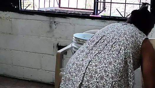 Granny gets hot while doing laundry